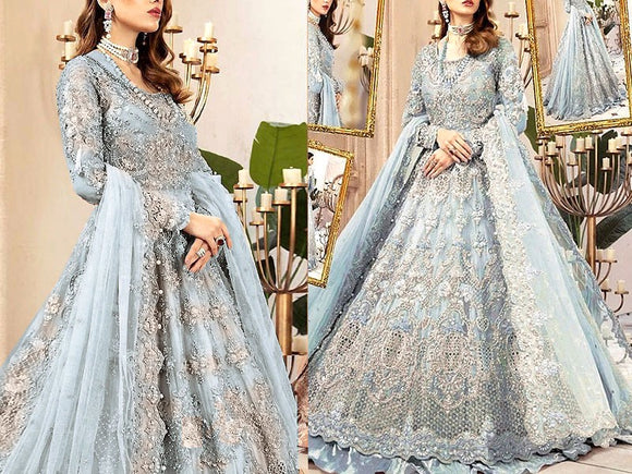 Luxurious 3D Handwork & Embroidered Net Bridal Maxi Dress (DZ15524)