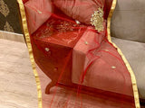 Chiffon Party Wear Dress with Mirror Work Net Dupatta (DZ15542)