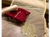 Chiffon Party Wear Dress with Mirror Work Net Dupatta (DZ15543)