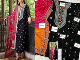 Handwork Heavy Embroidered Black Raw Silk Dress (DZ15544)
