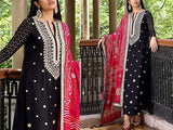 Handwork Heavy Embroidered Black Raw Silk Dress 2024 (DZ15544)