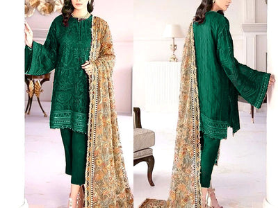 Heavy Embroidered Organza Party Wear Dress 2022 (DZ15553)