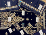 Embroidered Navy Blue Velvet Wedding Dress 2024 (DZ15576)