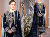 Embroidered Navy Blue Velvet Wedding Dress 2022 (DZ15576)