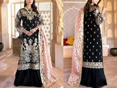 Handwork Heavy Embroidered Organza Black Party Dress 2022 (DZ15578)