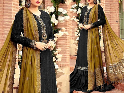 Heavy Embroidered Black Chiffon Wedding Dress 2023 (DZ15592)