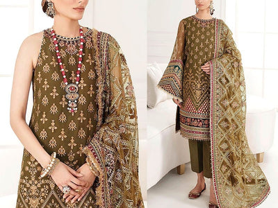 Heavy Embroidered Chiffon Wedding Dress 2023 (DZ15595)