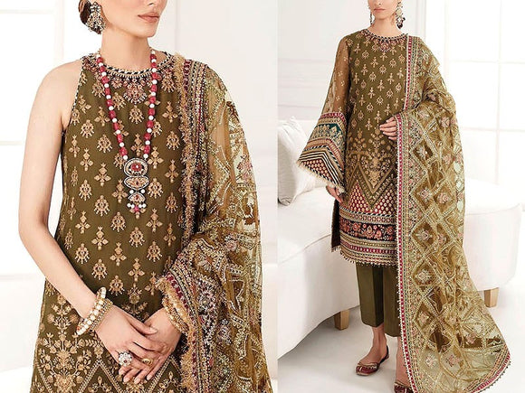 Heavy Embroidered Chiffon Wedding Dress 2023 (DZ15595)