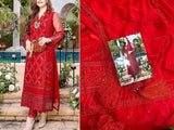 Heavy Embroidered Red Chiffon Party Wear Dress 2023 (DZ15596)