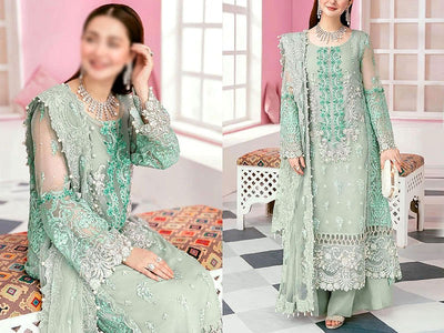Handwork Heavy Embroidered Organza Wedding Dress 2023 (DZ15647)