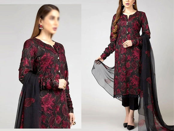 Luxury Embroidered Lawn Dress 2023 with Bamber Chiffon Dupatta (DZ15652)