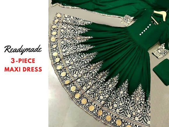 Readymade 3-Piece Embroidered Chiffon Maxi Dress with Embroidered Chiffon Dupatta (DZ15687)