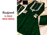 Readymade 3-Piece Embroidered Chiffon Maxi Dress with Chiffon Dupatta (DZ15692)