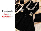 Readymade 3-Piece Embroidered Chiffon Maxi Dress with Chiffon Dupatta (DZ15693)