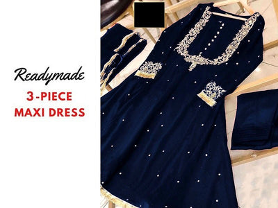 Readymade 3-Piece Embroidered Chiffon Maxi Dress with Chiffon Dupatta (DZ15695)