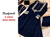Readymade 3-Piece Embroidered Chiffon Maxi Dress with Chiffon Dupatta (DZ15695)