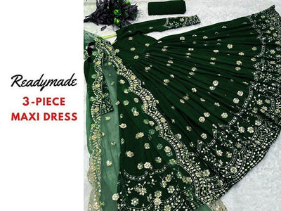Readymade 3-Piece Embroidered Silk Maxi Dress with Embroidered Organza Dupatta (DZ15702)