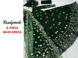 Readymade 3-Piece Embroidered Silk Maxi Dress with Embroidered Organza Dupatta (DZ15702)