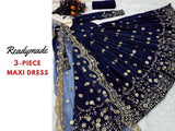 Readymade 3-Piece Embroidered Silk Maxi Dress with Embroidered Organza Dupatta (DZ15704)