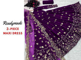 Readymade 3-Piece Embroidered Silk Maxi Dress with Embroidered Organza Dupatta (DZ15706)