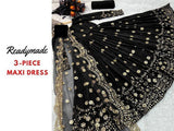 Readymade 3-Piece Embroidered Silk Maxi Dress with Embroidered Organza Dupatta (DZ15707)