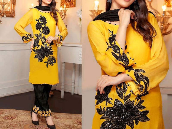 Luxury Sequins Embroidered Lawn Suit 2023 with Bamber Chiffon Dupatta (DZ15720)