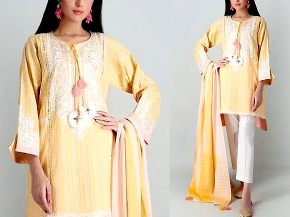 Embroidered Lawn Dress 2023 with Chiffon Dupatta (DZ15739)