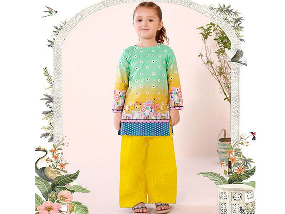 Digital Print 2-Piece Lawn Dress for Girls (DZ15743)