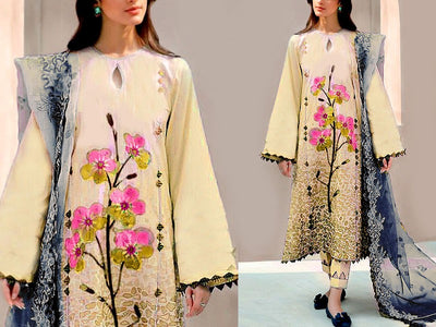 Embroidered Lawn Suit 2023 with Chiffon Dupatta (DZ15801)