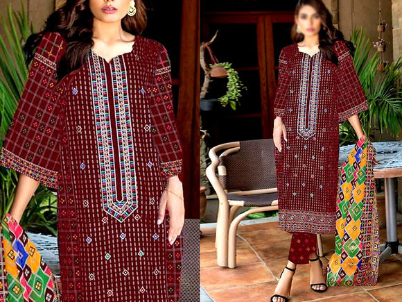 Embroidered Lawn Dress 2023 with Chiffon Dupatta (DZ15857)