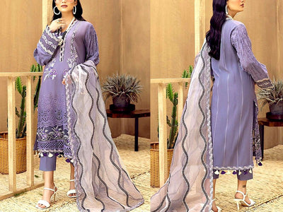Luxury Schiffli Embroidered EID Lawn Dress with Embroidered Organza Dupatta (DZ15864)