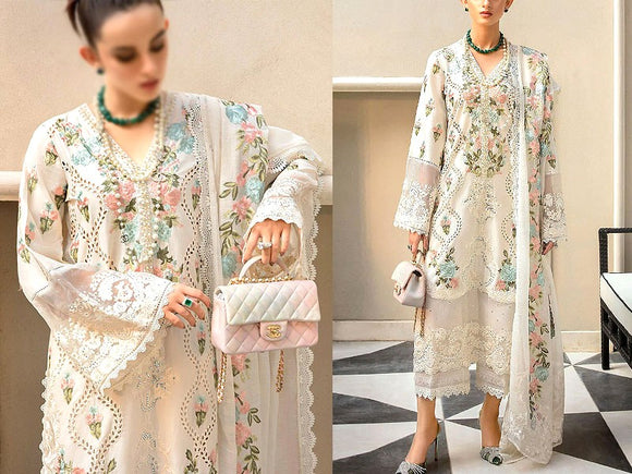 Luxury Schiffli Embroidered EID Lawn Suit with Embroidered Organza Dupatta (DZ15878)