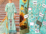 Sunflower Print Embroidered EID Lawn Dress 2024 with Digital Print Silk Dupatta (DZ15882)