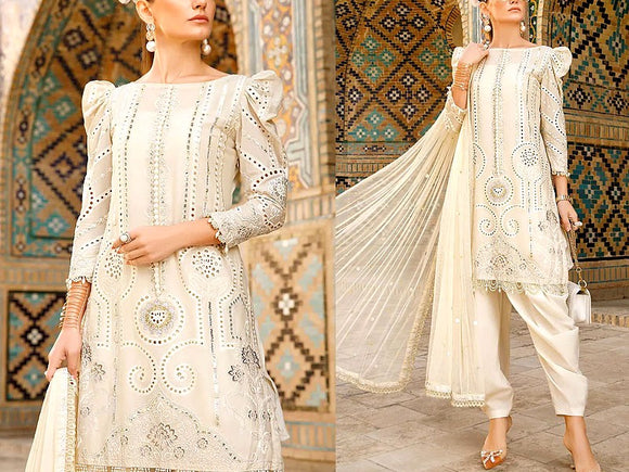 Luxury Schiffli Embroidered EID Lawn Dress with Embroidered Net Dupatta (DZ15887)